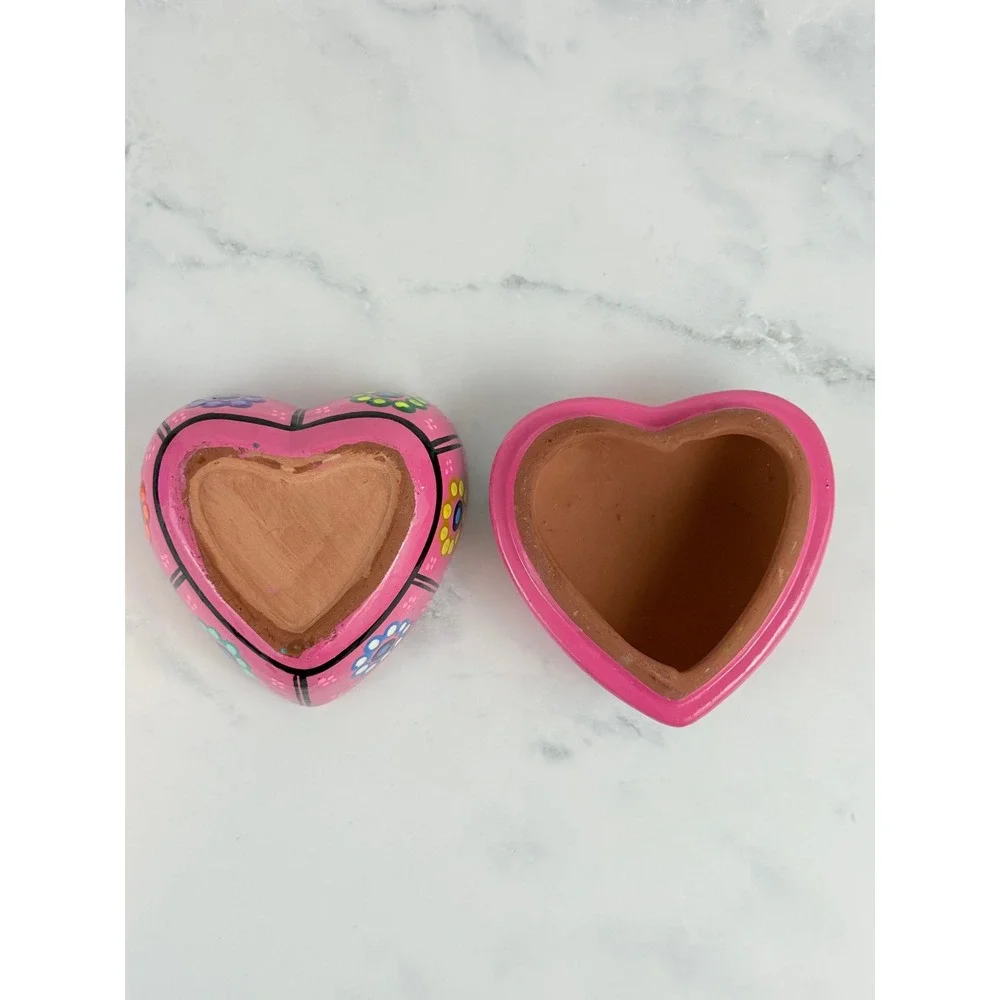 Hand Painted Mexican Terracotta Heart Shaped 4